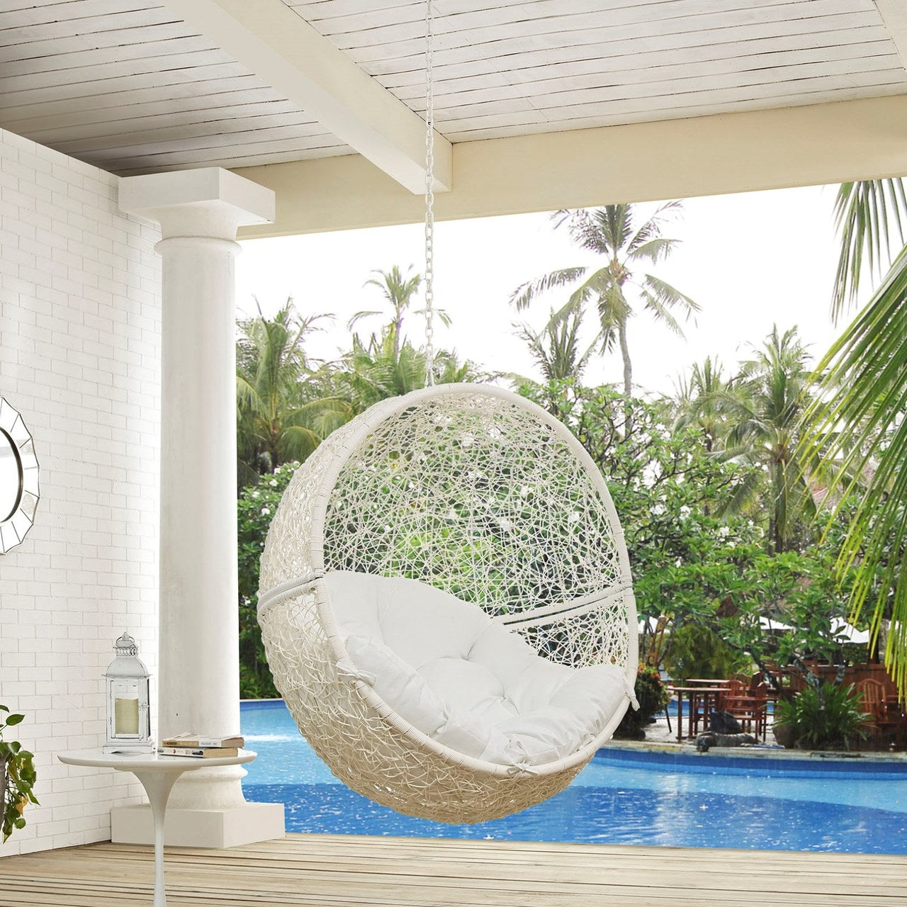 Hide Outdoor Patio Swing Chair Without Stand, White, Rattan 11745