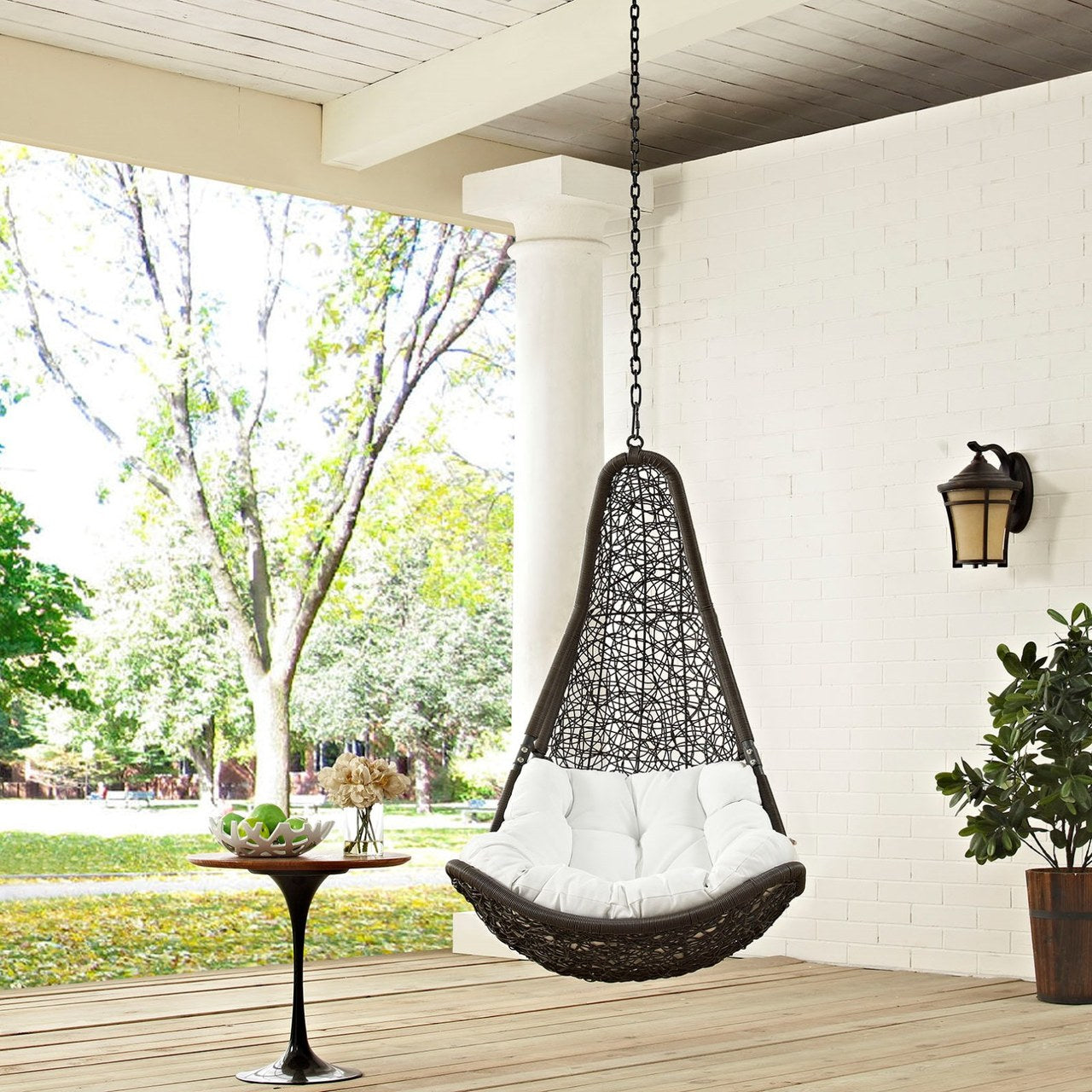 Abate Outdoor Patio Swing Chair Without Stand, White, Rattan 11755