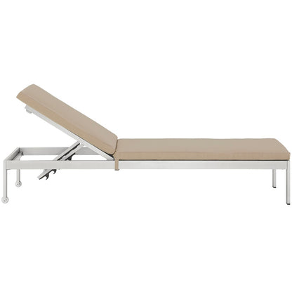 Shore Outdoor Patio Aluminum Chaise with Cushions, Beige, Metal 11761