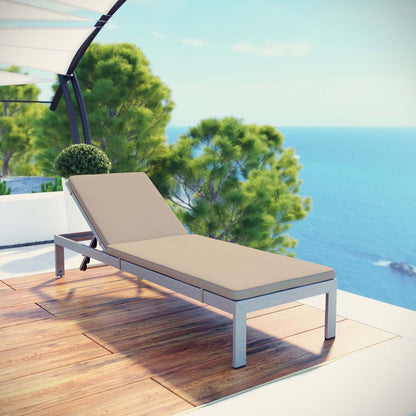 Shore Outdoor Patio Aluminum Chaise with Cushions, Beige, Metal 11761