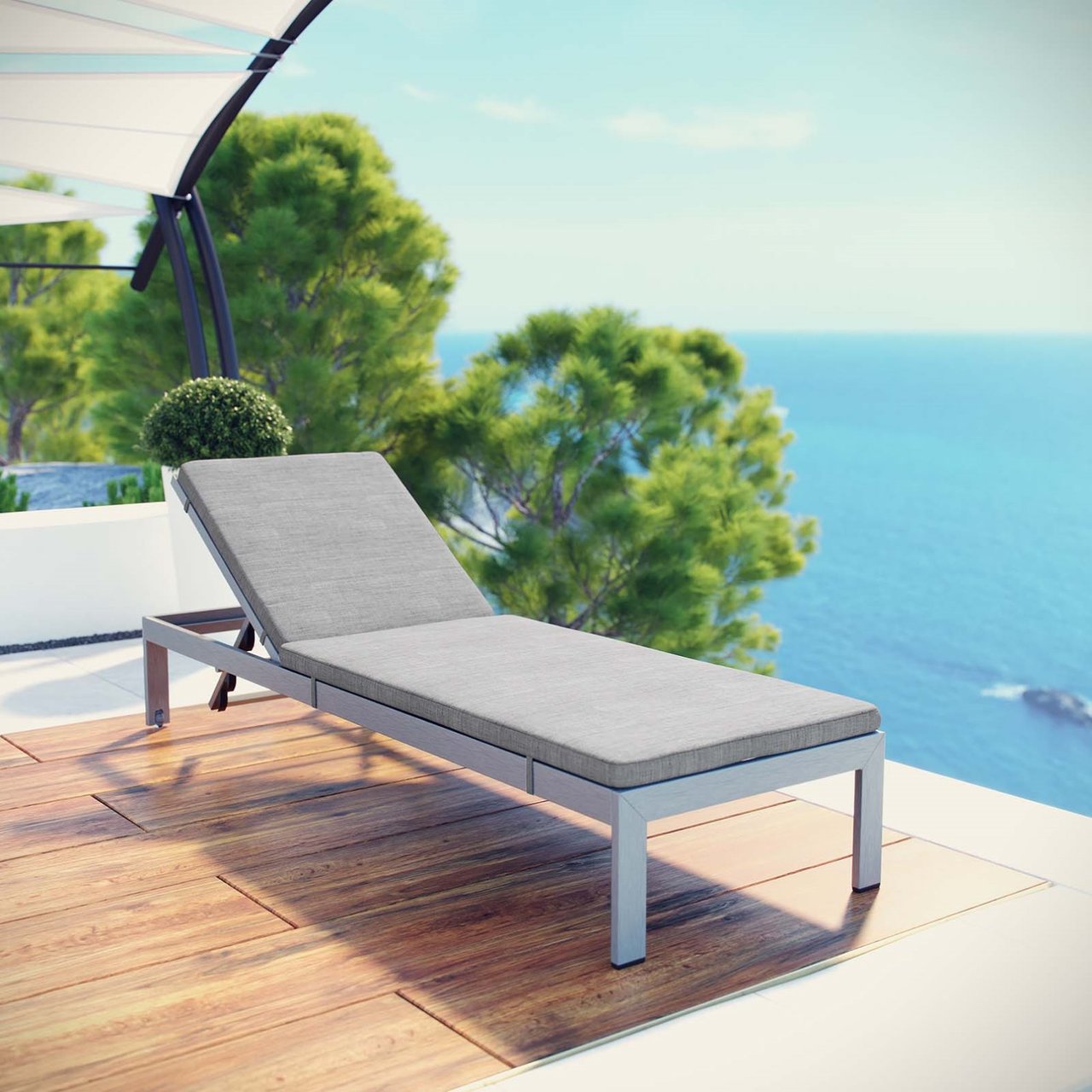 Shore Outdoor Patio Aluminum Chaise with Cushions, Grey, Metal 11762