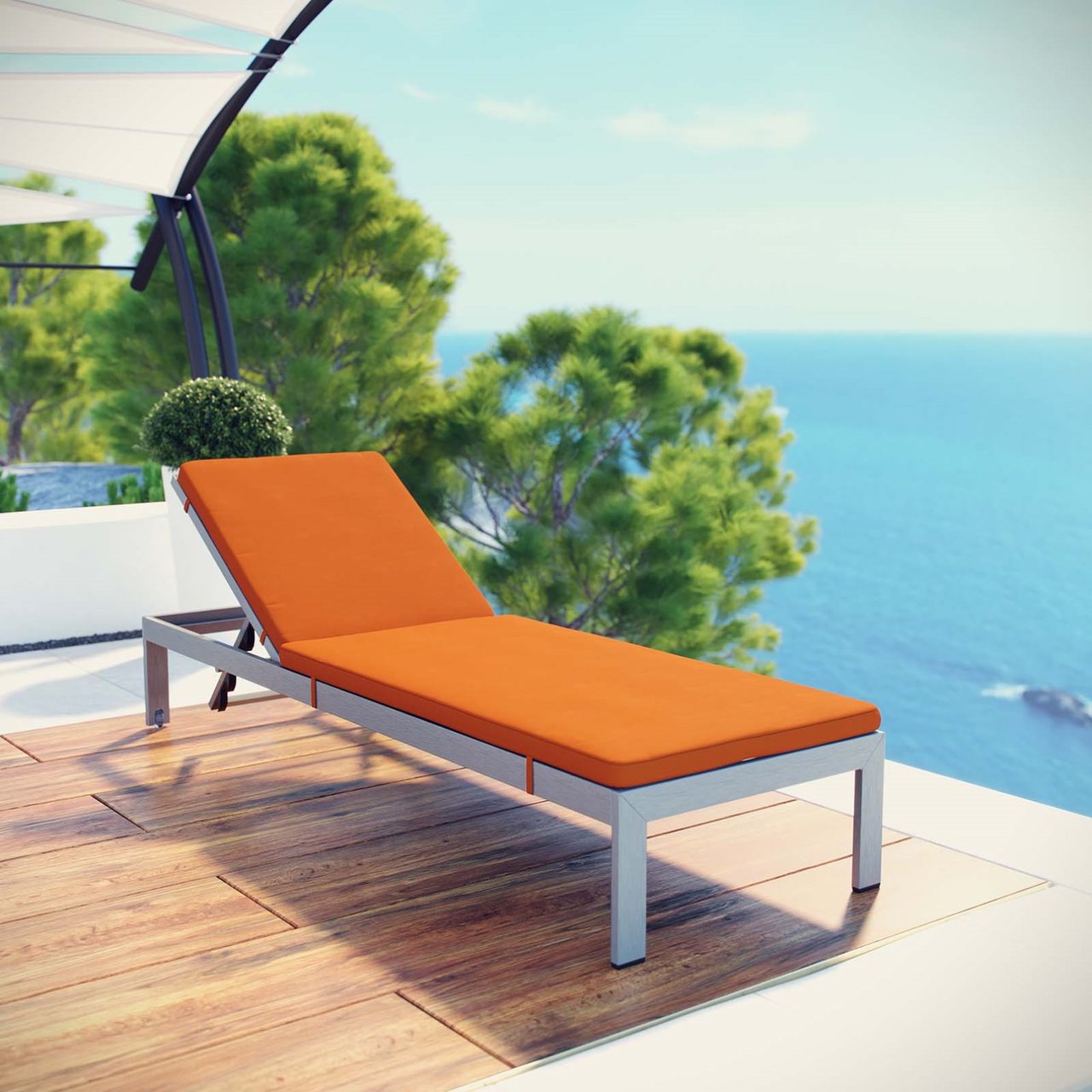 Shore Outdoor Patio Aluminum Chaise with Cushions, Orange, Metal 11765
