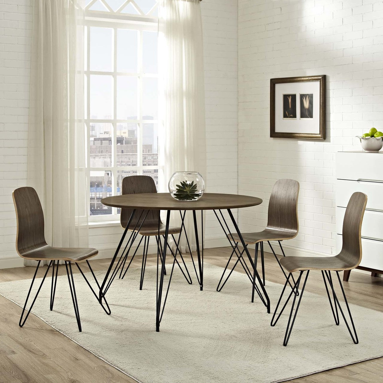 Satellite Circular Dining Table, Wood Metal Steel, Brown 13612