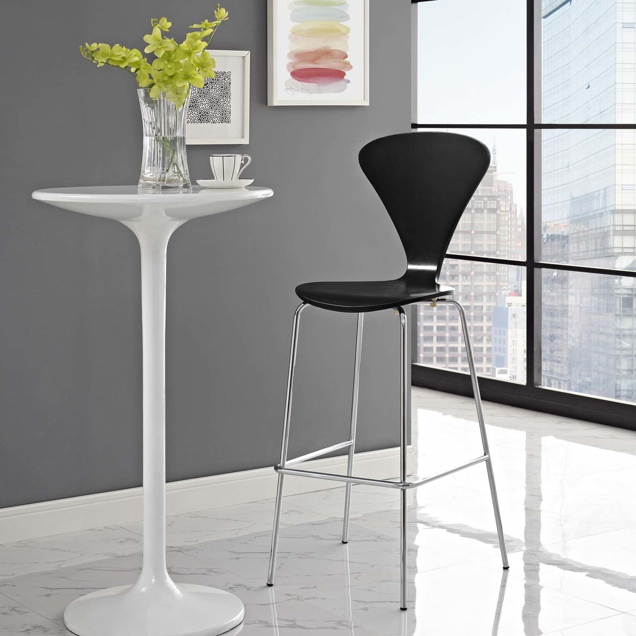 Passage Dining Bar Stool, Wood Metal Steel, Black 13621