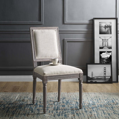 Court Vintage French Upholstered Fabric Dining Side Chair, Fabric, Beige 13632