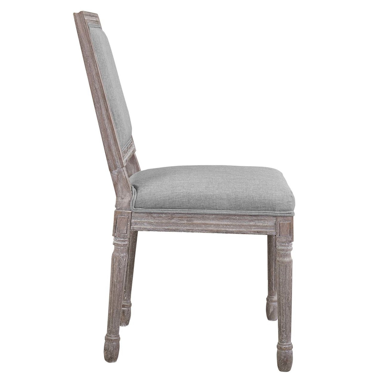 Court Vintage French Upholstered Fabric Dining Side Chair, Fabric, Light Grey Gray 13633