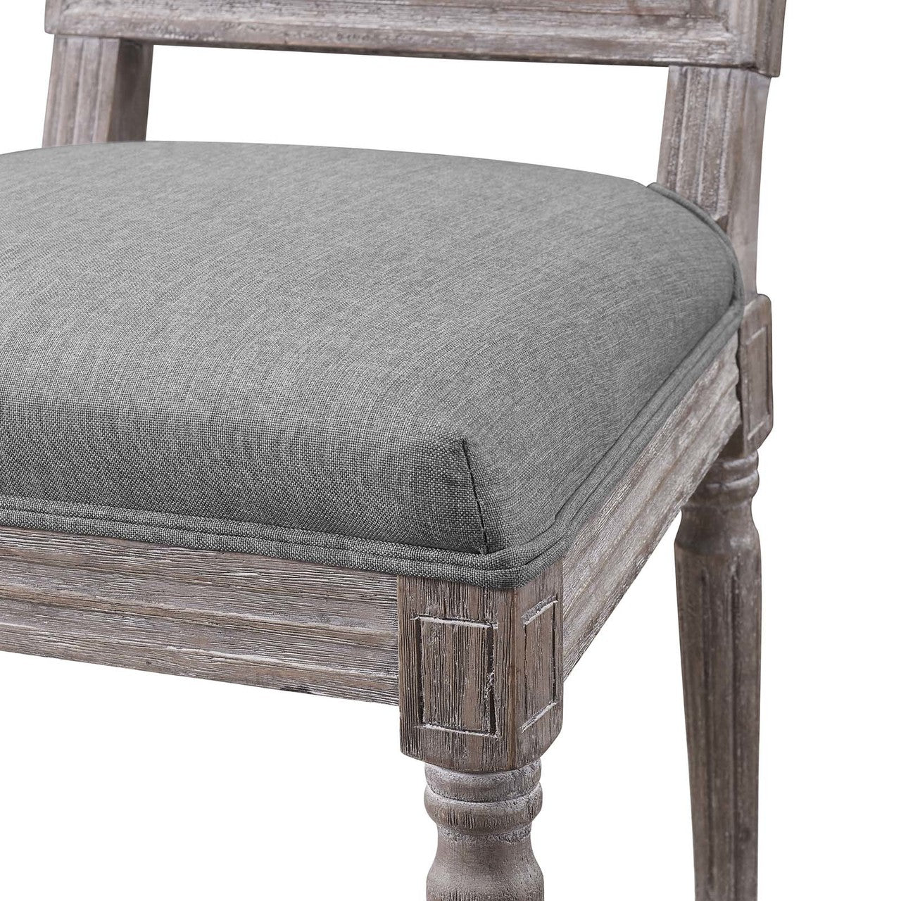 Court Vintage French Upholstered Fabric Dining Side Chair, Fabric, Light Grey Gray 13633