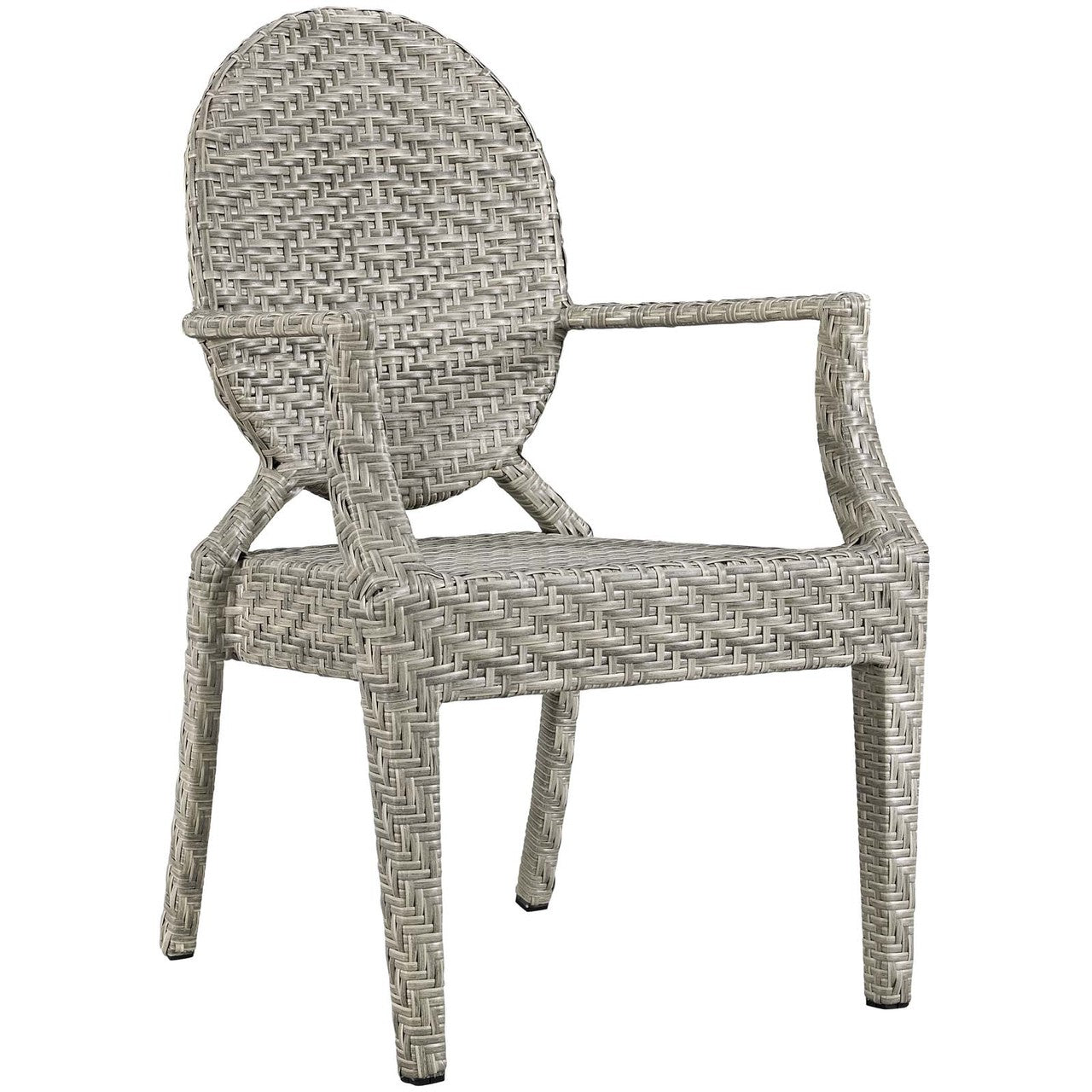 Casper Dining Outdoor Patio Armchair, Rattan Wicker, Light Grey Gray 13635