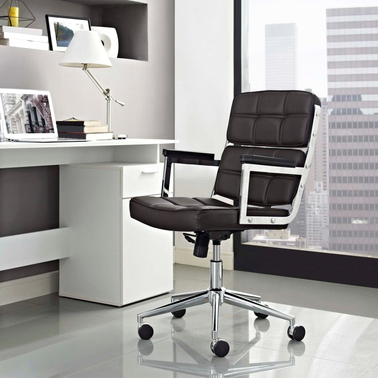 Portray Highback Upholstered Vinyl Office Chair, Brown, Faux Leather 13155