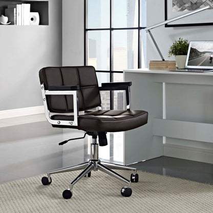 Portray Mid Back Upholstered Vinyl Office Chair, Brown, Faux Leather 13159