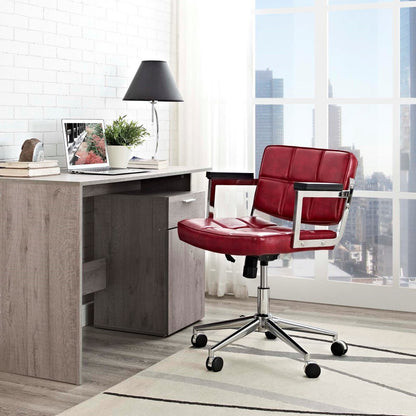 Portray Mid Back Upholstered Vinyl Office Chair, Red, Faux Leather 13160
