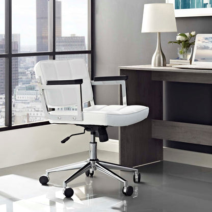 Portray Mid Back Upholstered Vinyl Office Chair, White, Faux Leather 13161