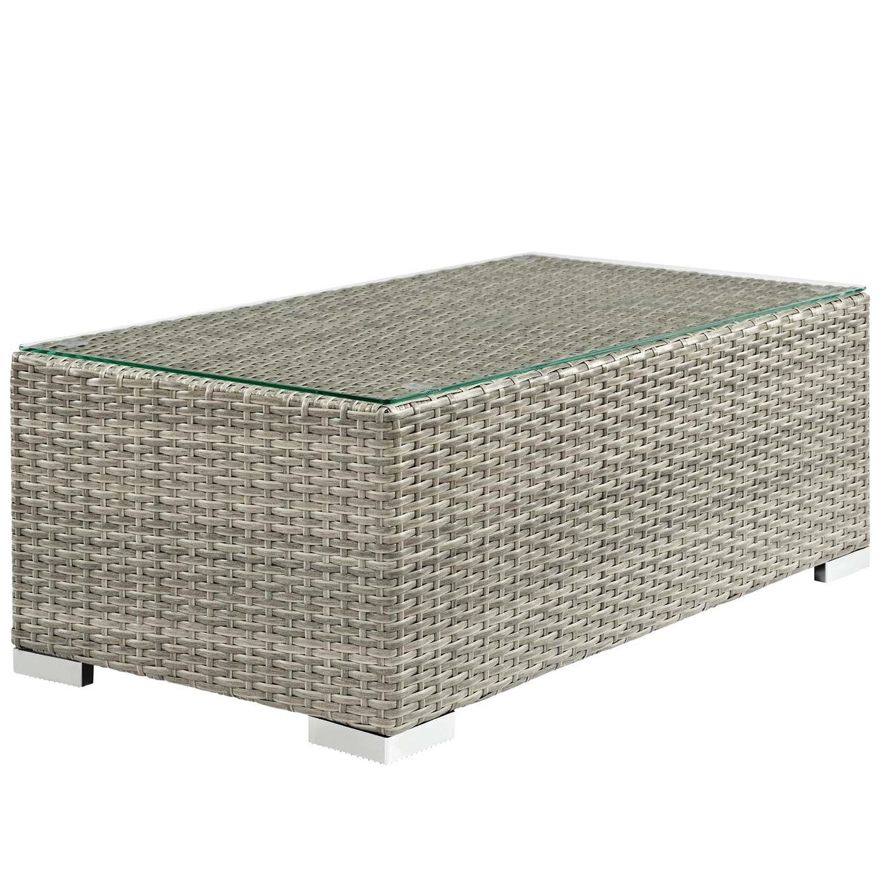 Repose Outdoor Patio Coffee Table, Sunbrella Rattan Wicker Glass, Light Grey Gray 13636