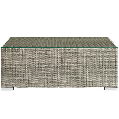 Repose Outdoor Patio Coffee Table, Sunbrella Rattan Wicker Glass, Light Grey Gray 13636
