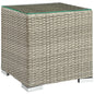 Repose Outdoor Patio Side Table, Sunbrella Rattan Wicker Glass, Light Grey Gray 13637