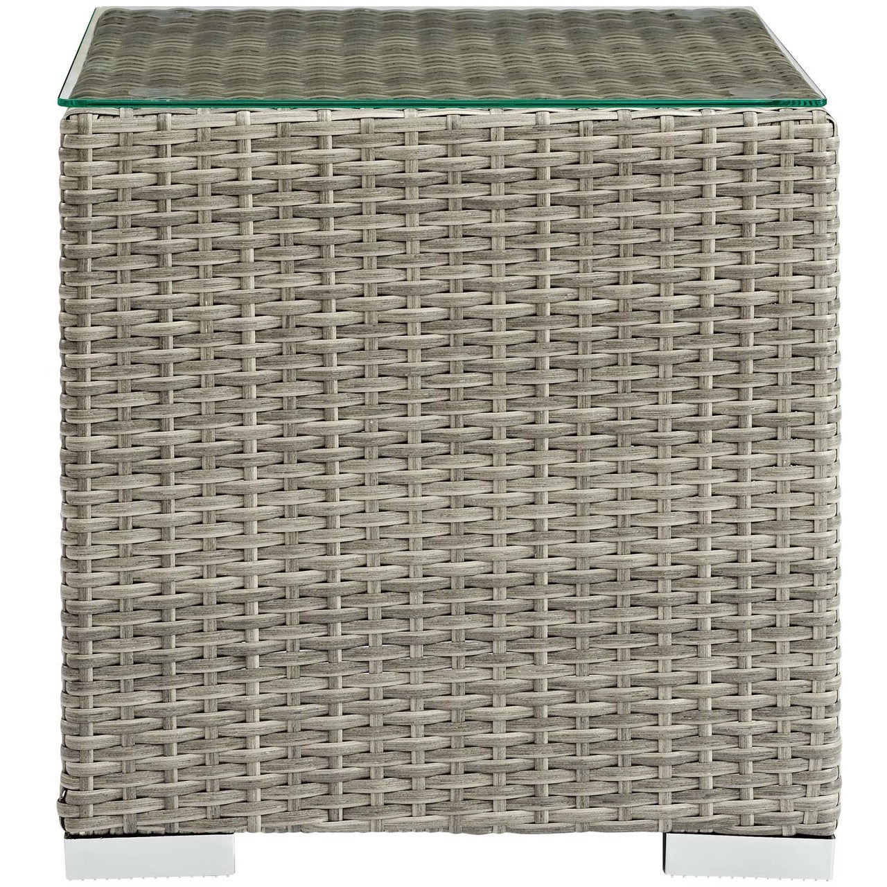 Repose Outdoor Patio Side Table, Sunbrella Rattan Wicker Glass, Light Grey Gray 13637