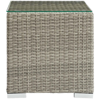 Repose Outdoor Patio Side Table, Sunbrella Rattan Wicker Glass, Light Grey Gray 13637