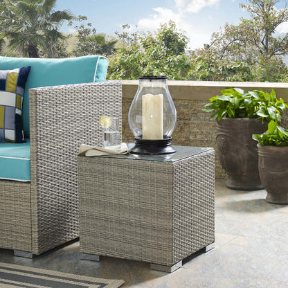Repose Outdoor Patio Side Table, Sunbrella Rattan Wicker Glass, Light Grey Gray 13637
