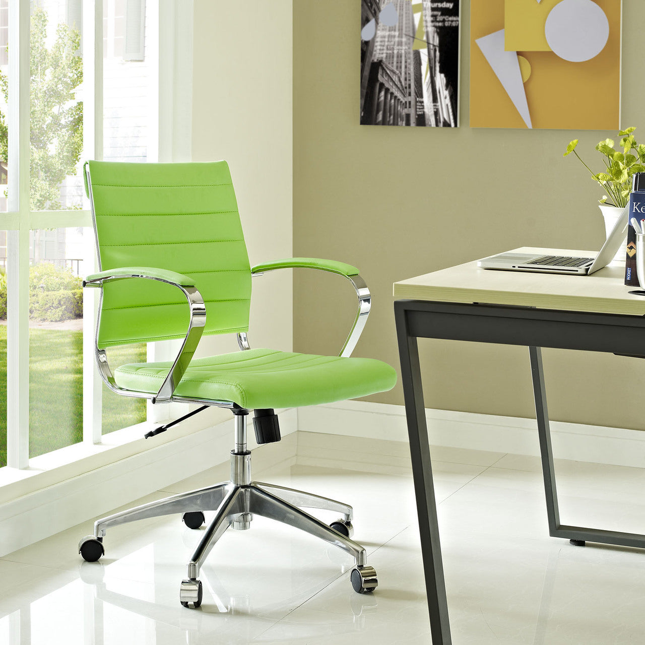 Jive Mid Back Office Chair, Green Faux Leather