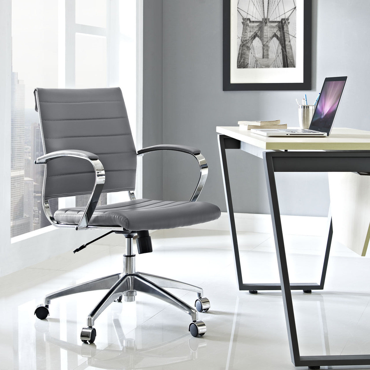 Jive Mid Back Office Chair, Grey Faux Leather