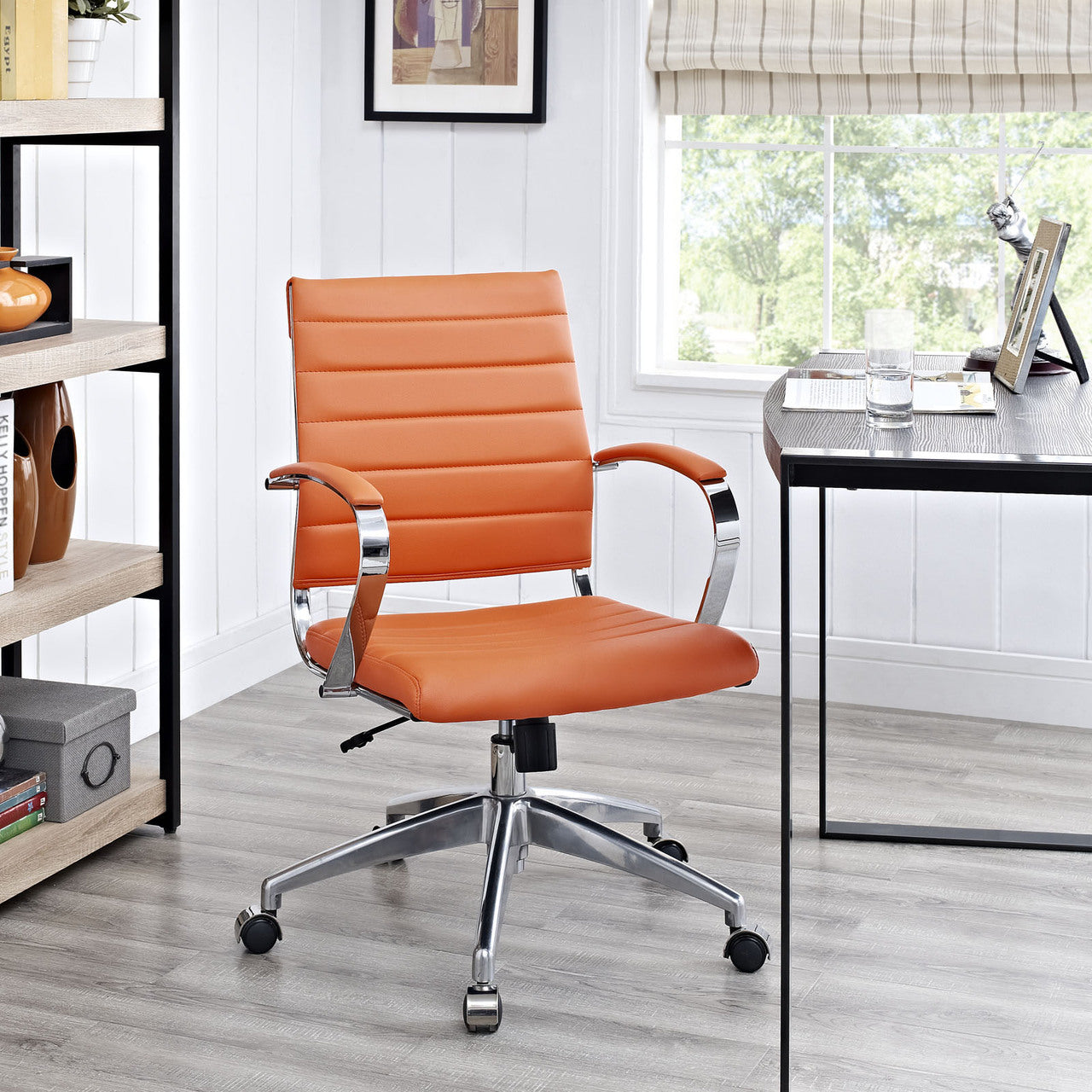 Jive Mid Back Office Chair, Orange Faux Leather