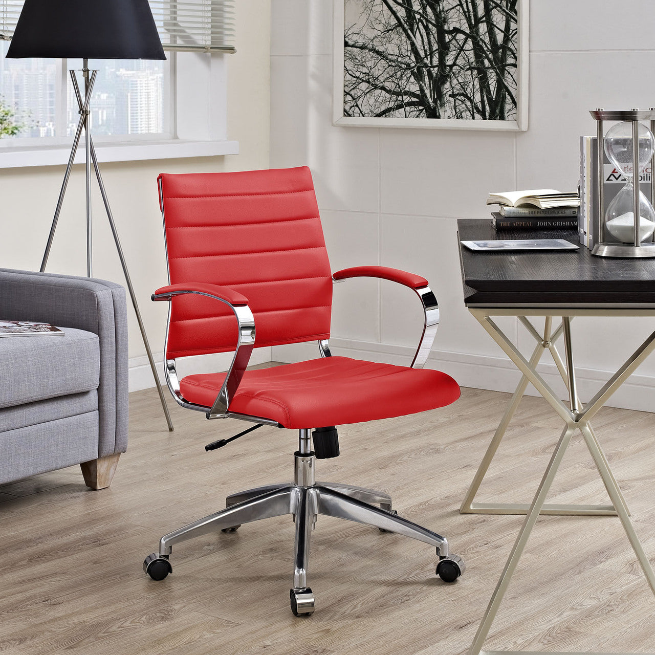 Jive Mid Back Office Chair, Red Faux Leather
