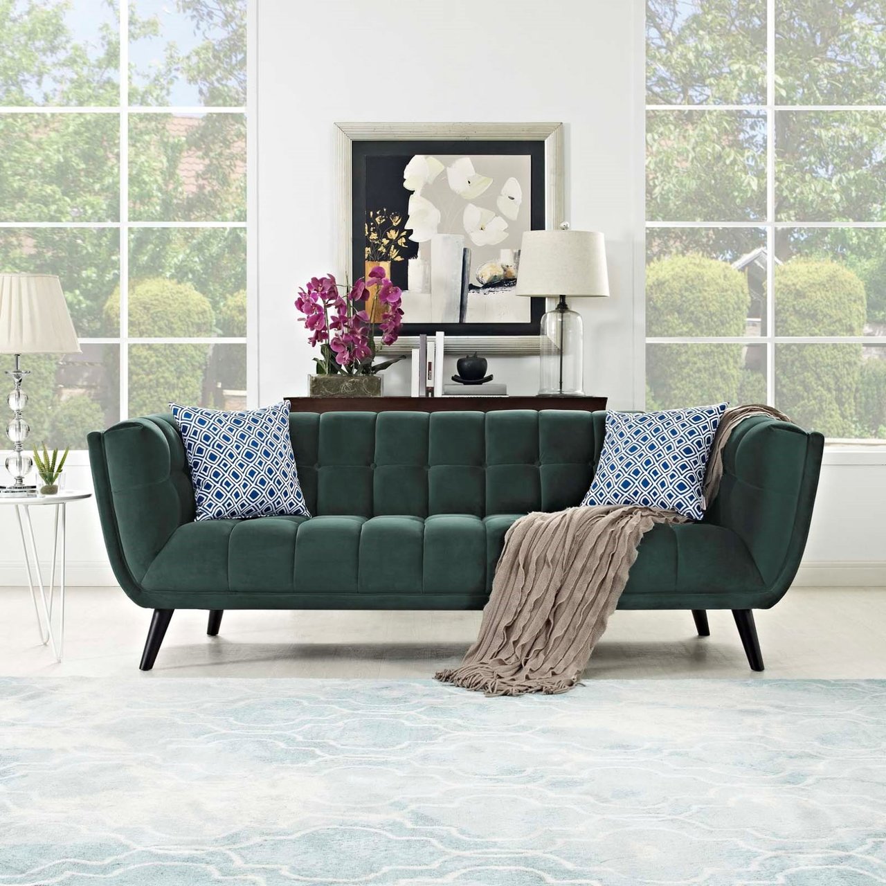 Bestow Velvet Sofa, Green, Fabric 13199