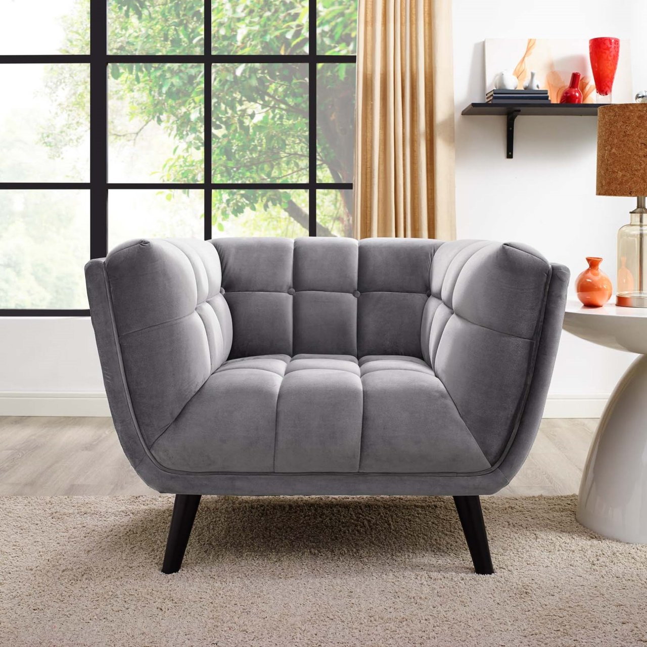 Bestow Velvet Armchair, Grey, Fabric 13203