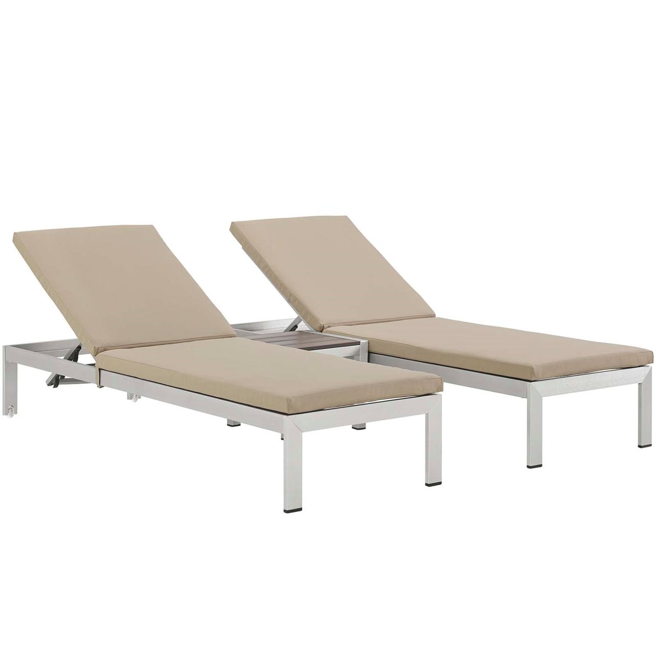 Shore Three PCS Outdoor Patio Aluminum Chaise with Cushions, Beige, Metal 11784