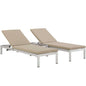 Shore Three PCS Outdoor Patio Aluminum Chaise with Cushions, Beige, Metal 11784