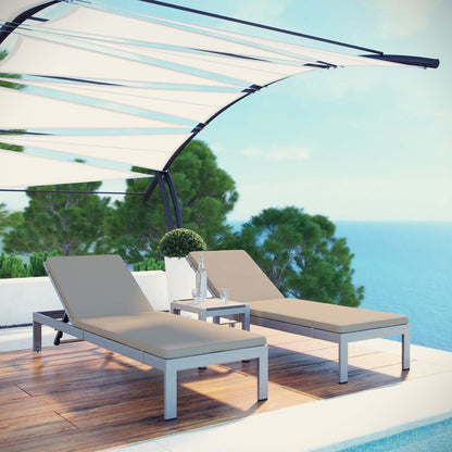 Shore Three PCS Outdoor Patio Aluminum Chaise with Cushions, Beige, Metal 11784