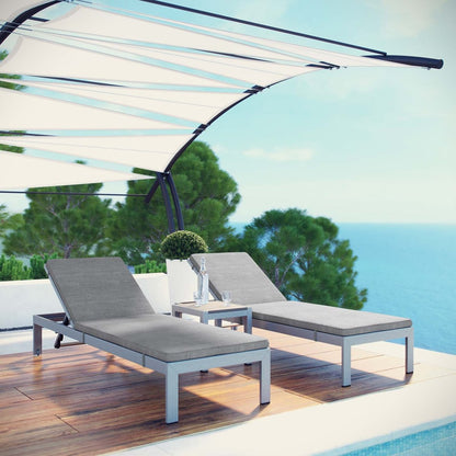 Shore Three PCS Outdoor Patio Aluminum Chaise with Cushions, Grey, Metal 11785