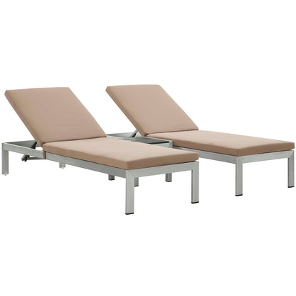 Shore Three PCS Outdoor Patio Aluminum Chaise with Cushions, Brown, Metal 11786