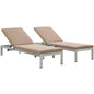 Shore Three PCS Outdoor Patio Aluminum Chaise with Cushions, Brown, Metal 11786