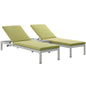 Shore Three PCS Outdoor Patio Aluminum Chaise with Cushions, Green, Metal 11789