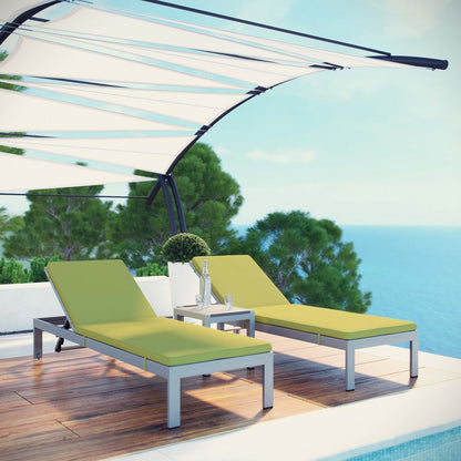 Shore Three PCS Outdoor Patio Aluminum Chaise with Cushions, Green, Metal 11789
