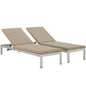 Shore Chaise with Cushions Outdoor Patio Aluminum Set of 2, Beige, Metal 11798
