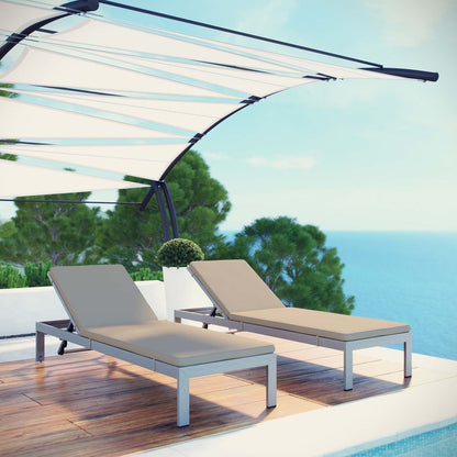 Shore Chaise with Cushions Outdoor Patio Aluminum Set of 2, Beige, Metal 11798
