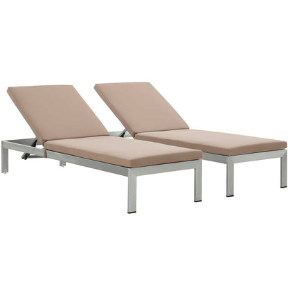 Shore Chaise with Cushions Outdoor Patio Aluminum Set of 2, Brown, Metal 11800