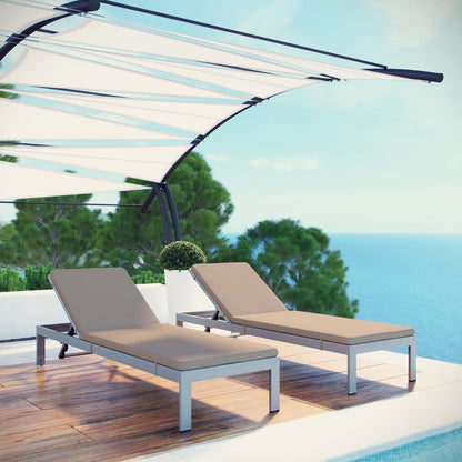 Shore Chaise with Cushions Outdoor Patio Aluminum Set of 2, Brown, Metal 11800