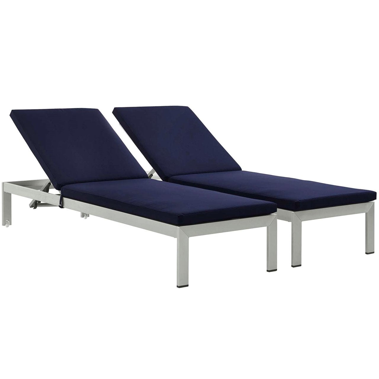 Shore Chaise with Cushions Outdoor Patio Aluminum Set of 2, Navy, Metal 11801