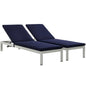 Shore Chaise with Cushions Outdoor Patio Aluminum Set of 2, Navy, Metal 11801