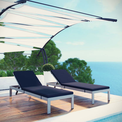 Shore Chaise with Cushions Outdoor Patio Aluminum Set of 2, Navy, Metal 11801