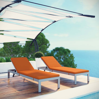Shore Chaise with Cushions Outdoor Patio Aluminum Set of 2, Orange, Metal 11802