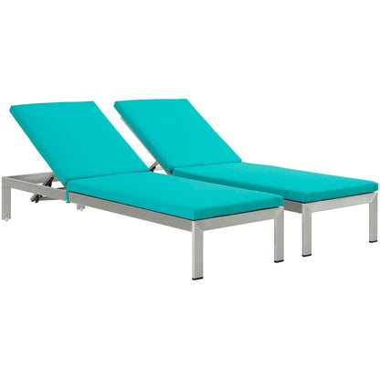 Shore Chaise with Cushions Outdoor Patio Aluminum Set of 2, Blue, Metal 11804