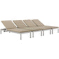 Shore Chaise with Cushions Outdoor Patio Aluminum Set of 4, Beige, Metal 11812