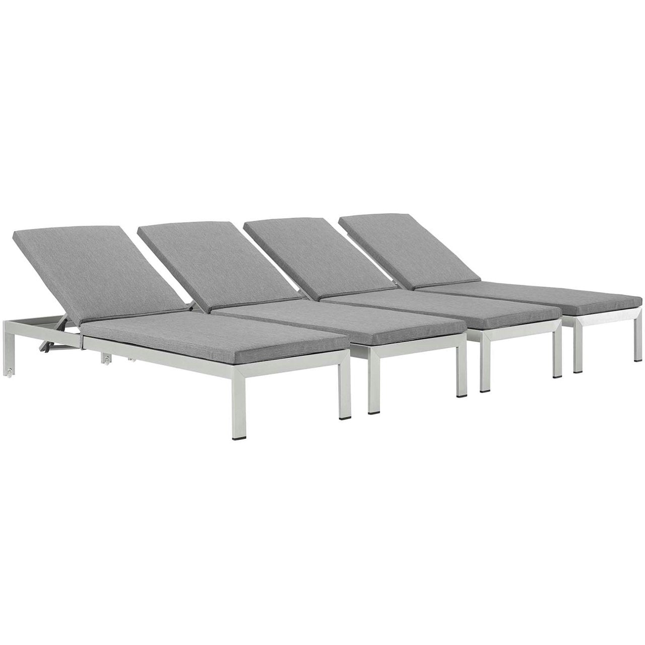 Shore Chaise with Cushions Outdoor Patio Aluminum Set of 4, Grey, Metal 11813