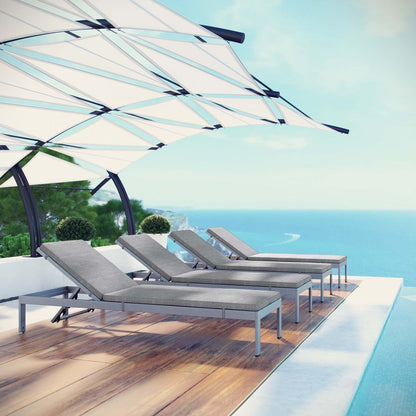 Shore Chaise with Cushions Outdoor Patio Aluminum Set of 4, Grey, Metal 11813