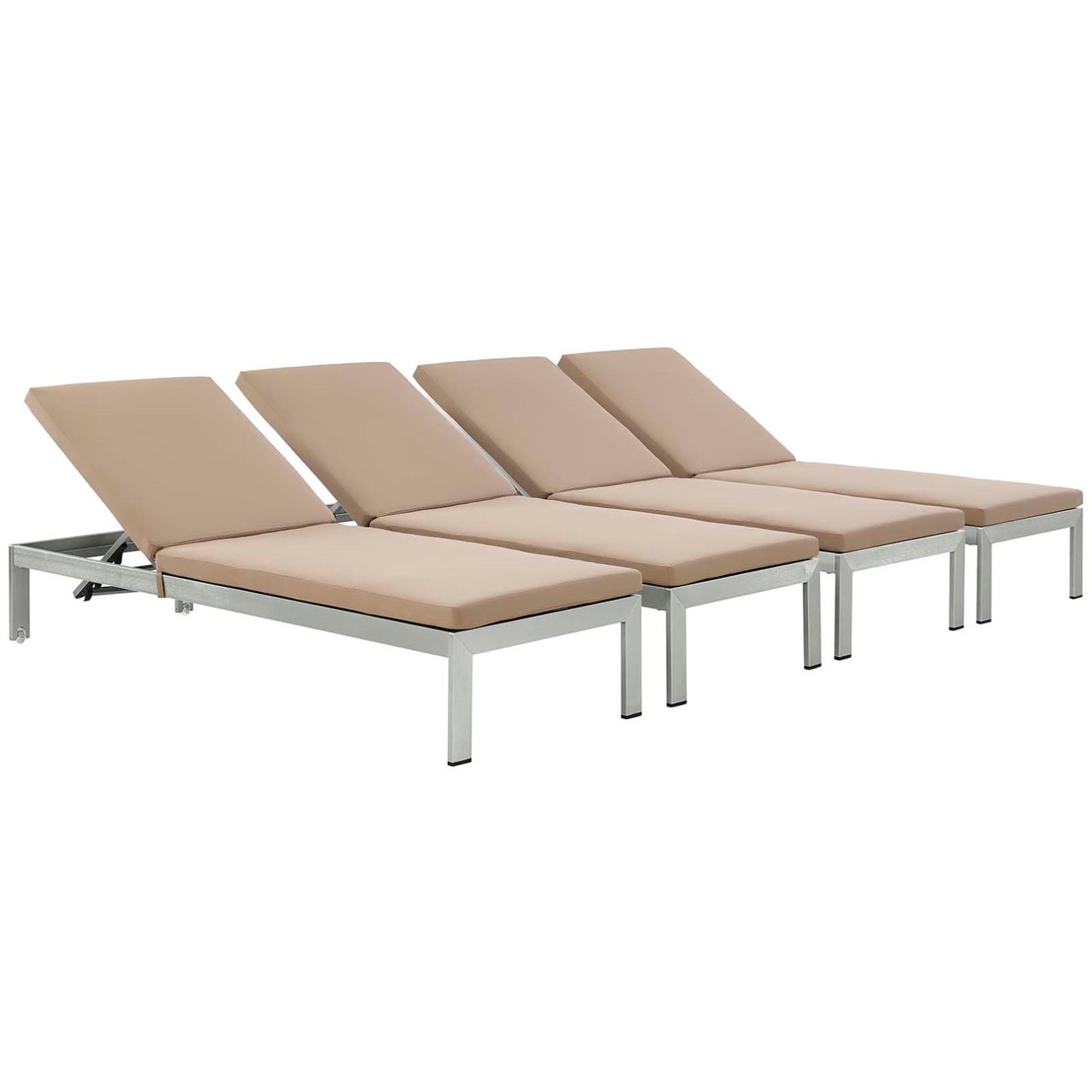 Shore Chaise with Cushions Outdoor Patio Aluminum Set of 4, Brown, Metal 11814