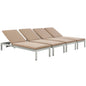 Shore Chaise with Cushions Outdoor Patio Aluminum Set of 4, Brown, Metal 11814